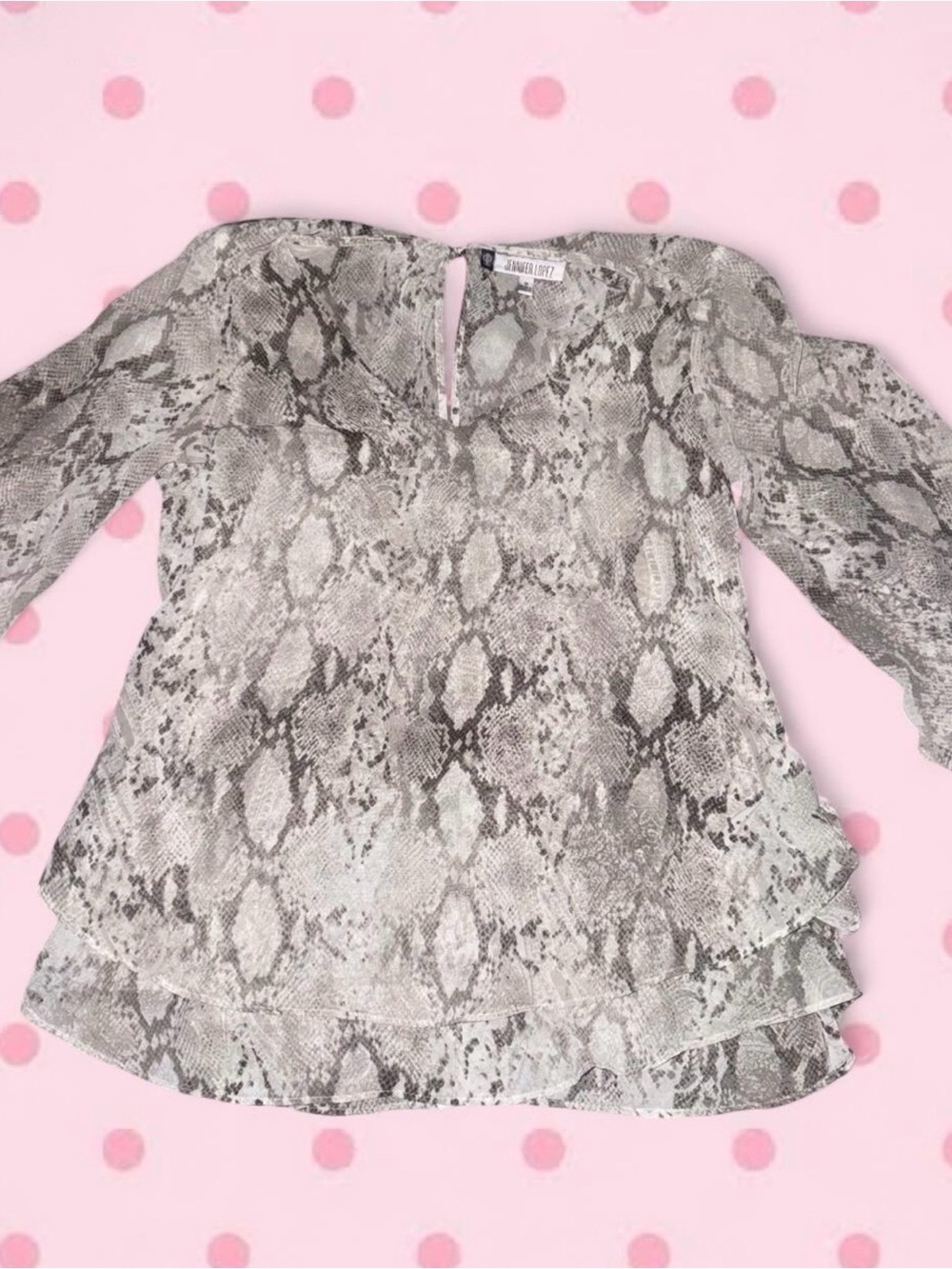Jennifer Lopez Snake Print Layered Long-Sleeve Top - Gray size medium (like new)